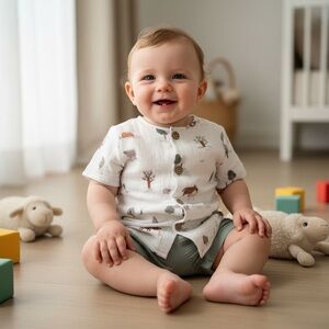 Adorable Kids Matching Set - White and Green